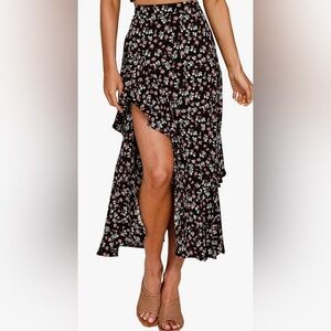 Boho floral print long skirt